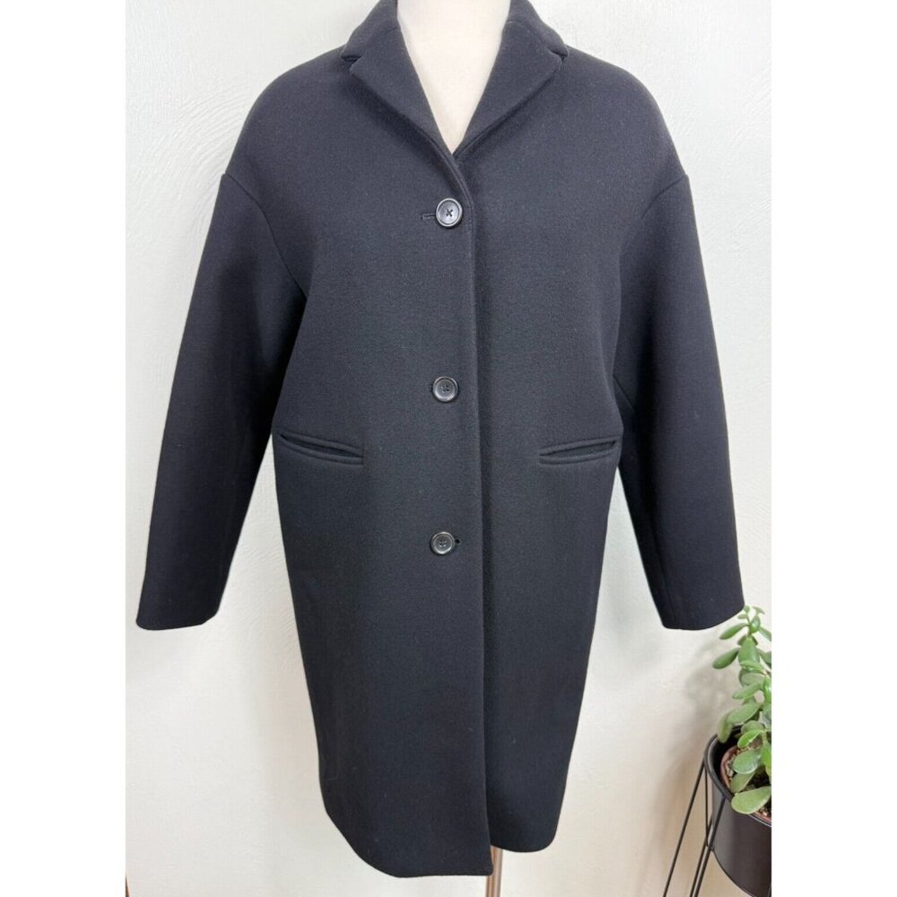 Everlane Womens Black Wool Blend Button Up Cocoon Coat